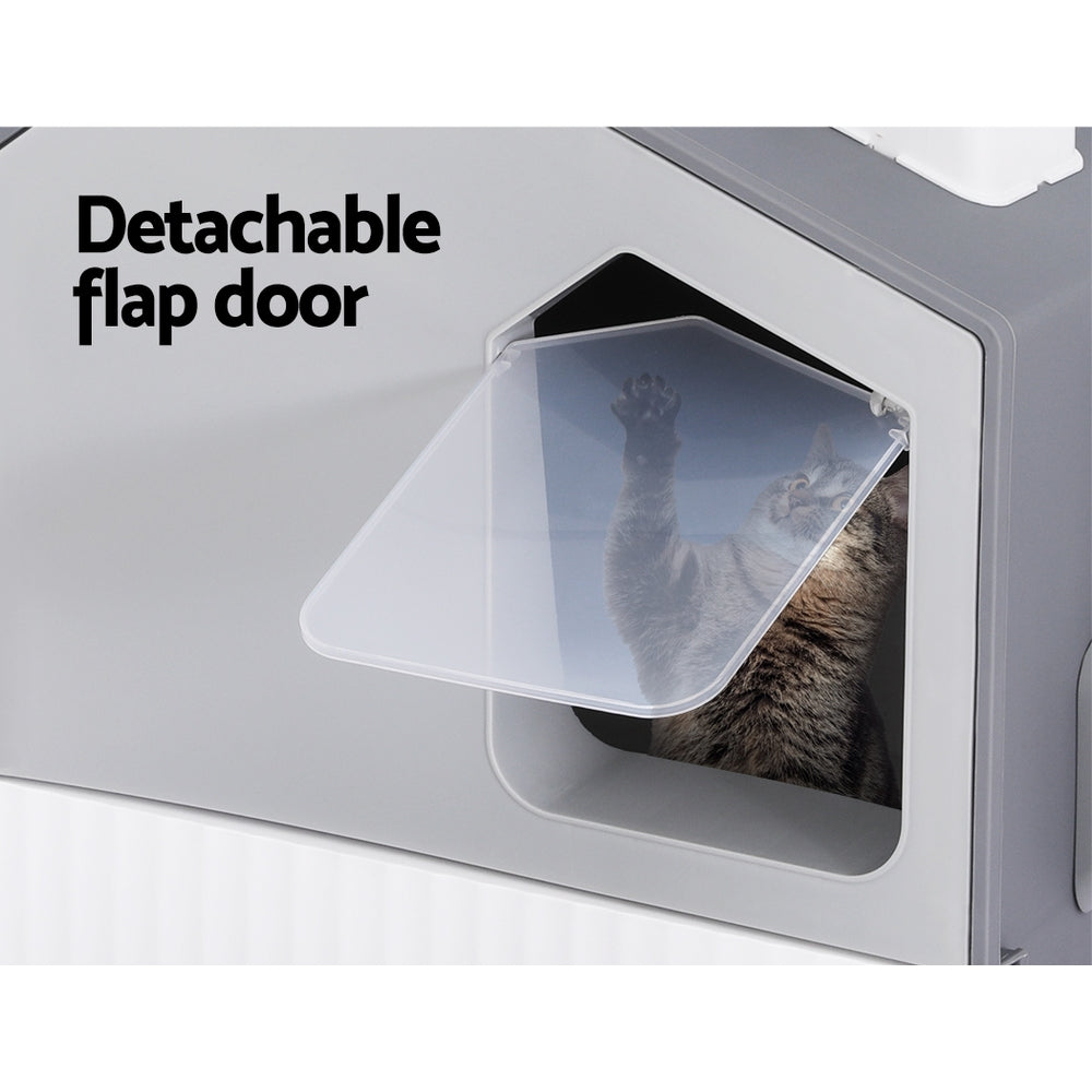 Cat Litter Box Large Tray Kitty Toilet Hooded Scoop Mat Grey