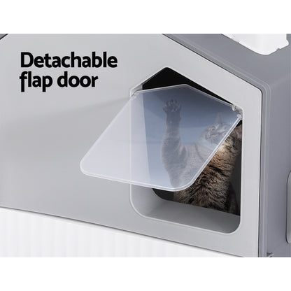 Cat Litter Box Large Tray Kitty Toilet Hooded Scoop Mat Grey
