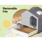 Large Cat Litter Box - Hooded Tray with Scoop & Mat, Grey