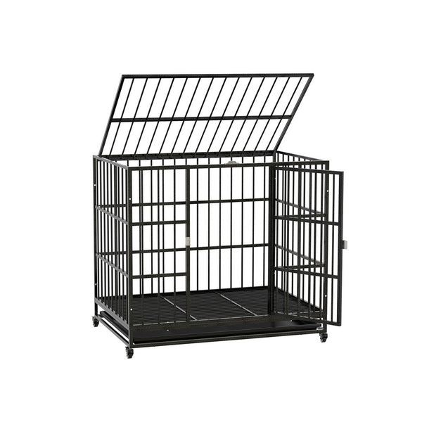  Durable Large Dog Crate with Wheels - Metal Pet Kennel