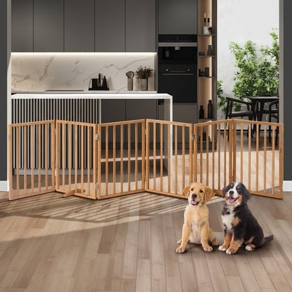 Alopet Wooden Pet Gate Dog Fence Indoor Stair Barrier 6 Panels Natural