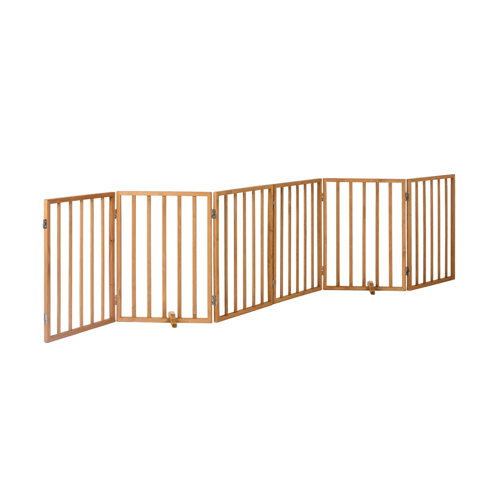 Alopet Wooden Pet Gate Dog Fence Indoor Stair Barrier 6 Panels Natural