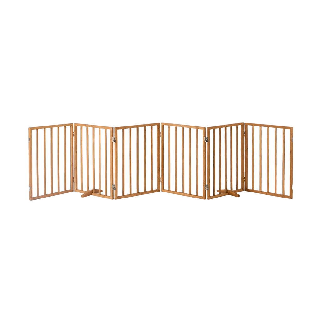 Alopet Wooden Pet Gate Dog Fence Indoor Stair Barrier 6 Panels Natural