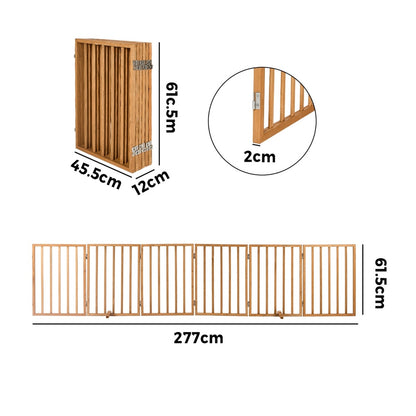 Alopet Wooden Pet Gate Dog Fence Indoor Stair Barrier 6 Panels Natural
