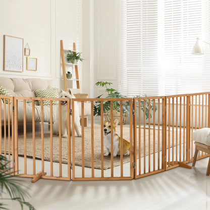 Alopet Wooden Pet Gate Dog Fence Indoor Stair Barrier 6 Panels Natural