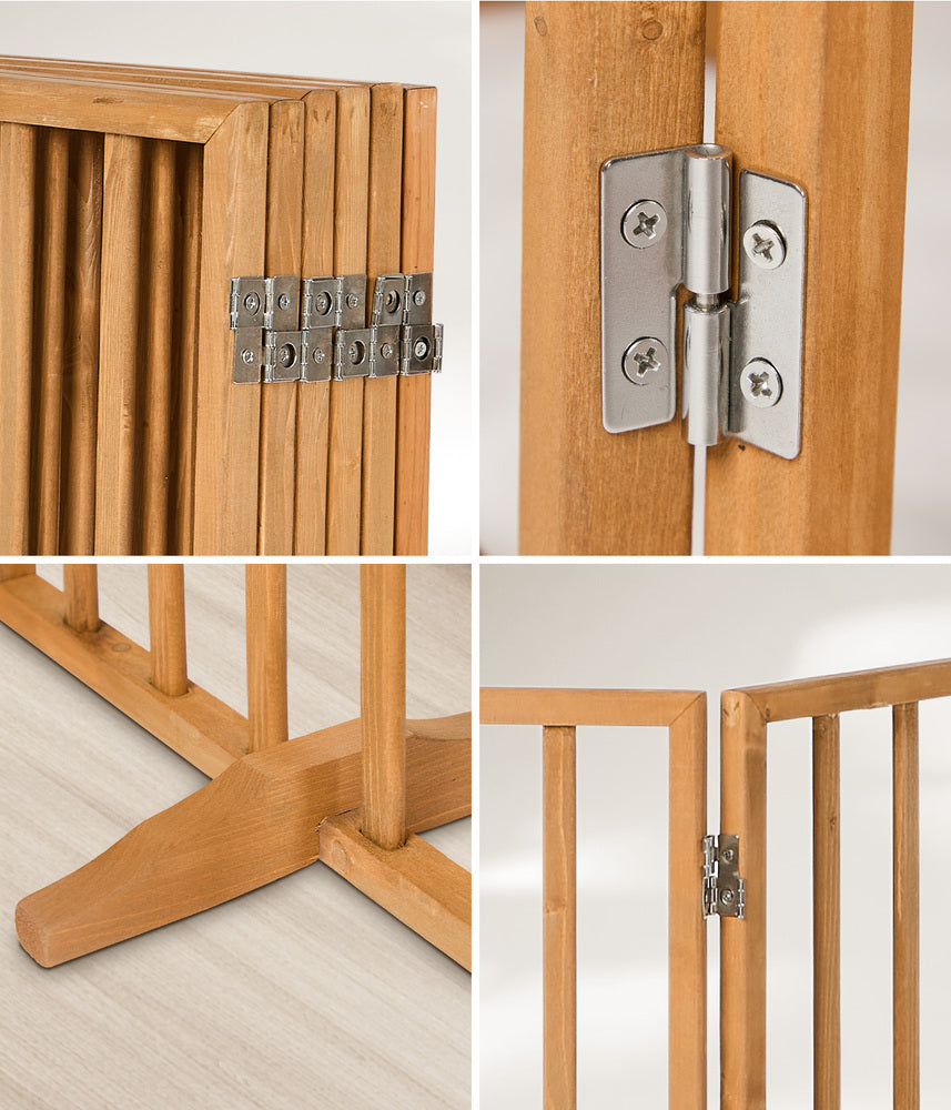 Alopet Wooden Pet Gate Dog Fence Indoor Stair Barrier 6 Panels Natural