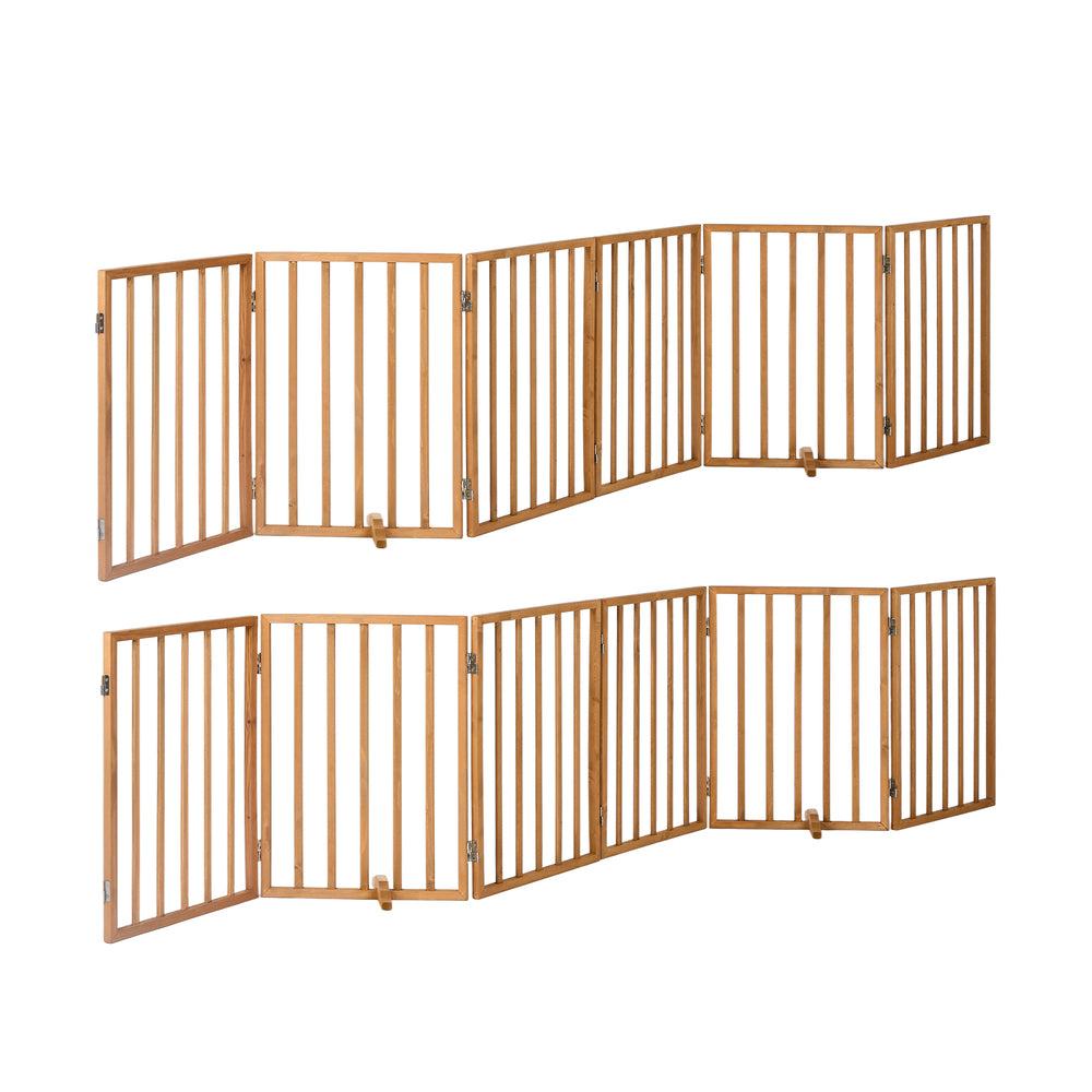 Wooden Pet Gate Dog Fence Playpen Barrier 12 Panels Natural