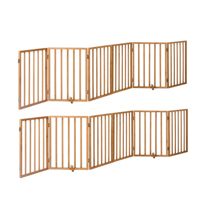 Wooden Pet Gate Dog Fence Playpen Barrier 12 Panels Natural