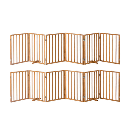 Wooden Pet Gate Dog Fence Playpen Barrier 12 Panels Natural