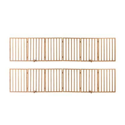 Wooden Pet Gate Dog Fence Playpen Barrier 12 Panels Natural