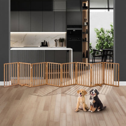 Alopet Wooden Pet Gate Dog Fence Stair Barrier 8 Panels Natural Safety