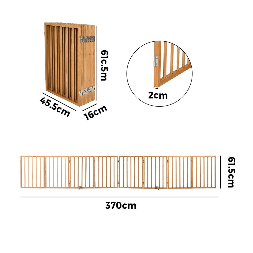 Alopet Wooden Pet Gate Dog Fence Stair Barrier 8 Panels Natural Safety