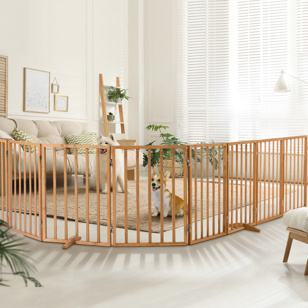 Alopet Wooden Pet Gate Dog Fence Stair Barrier 8 Panels Natural Safety