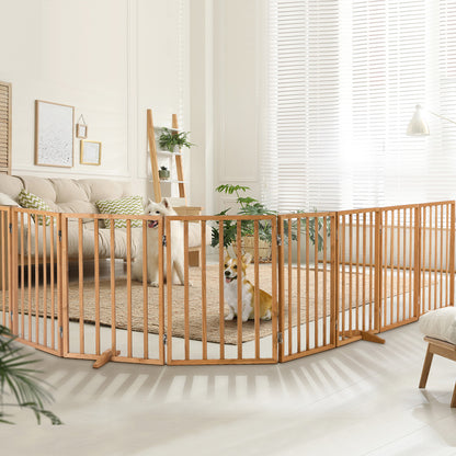 Alopet Wooden Pet Gate Dog Fence Stair Barrier 8 Panels Natural Safety