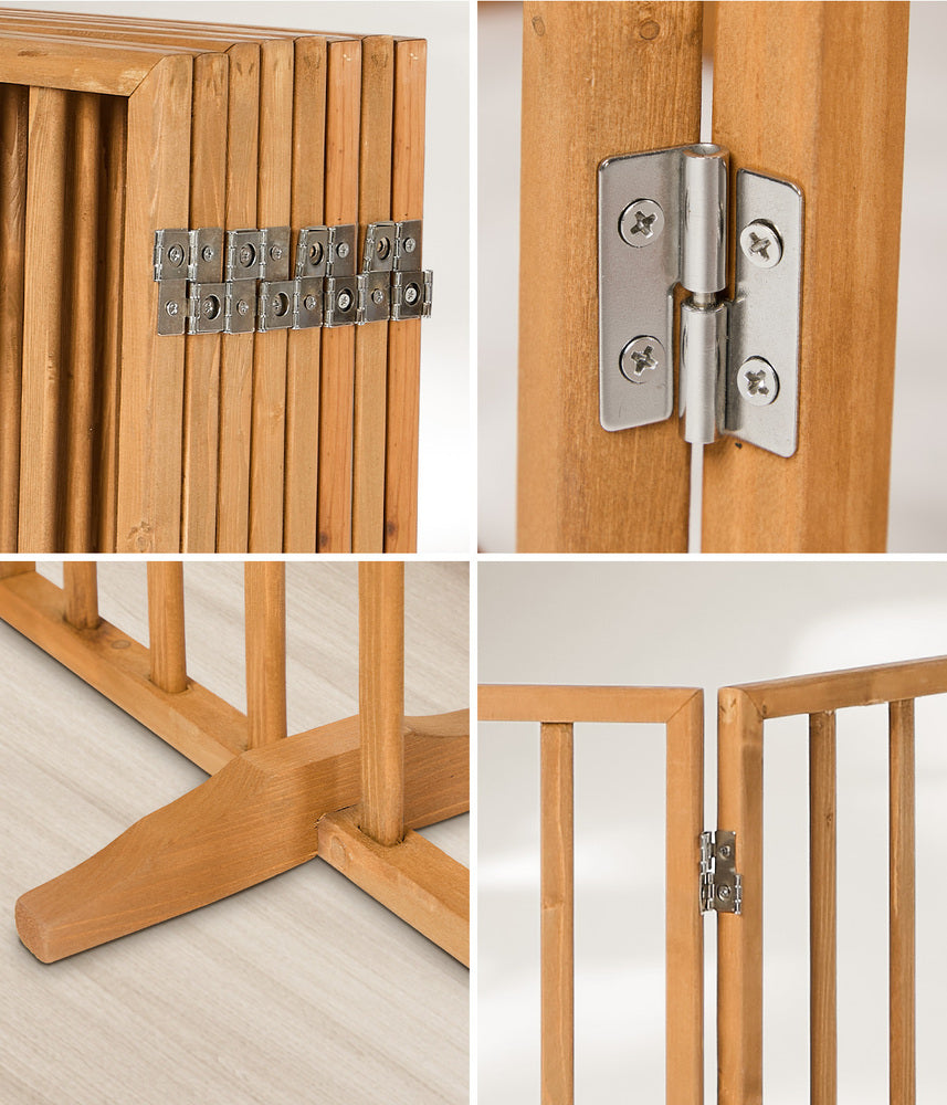 Alopet Wooden Pet Gate Dog Fence Stair Barrier 8 Panels Natural Safety