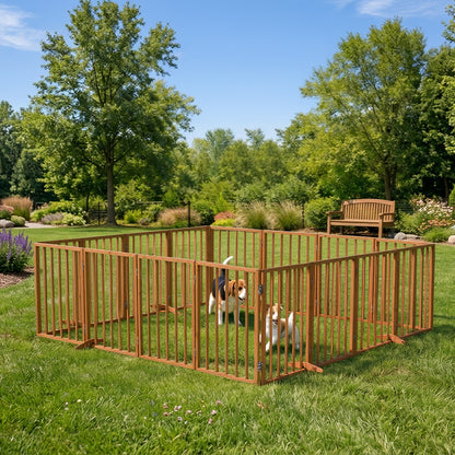 Wooden Pet Gate Dog Fence Playpen Barrier 16 Panels Natural