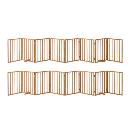 Wooden Pet Gate Dog Fence Playpen Barrier 16 Panels Natural