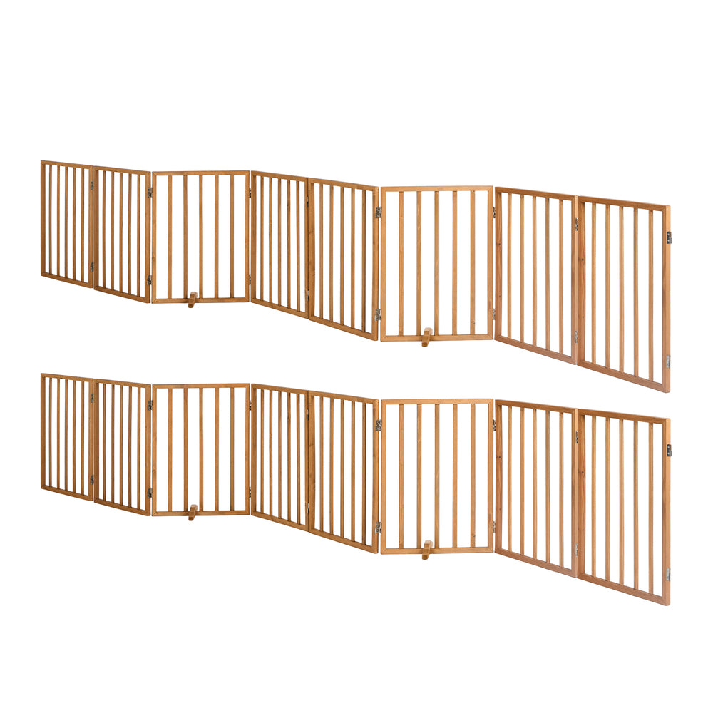 Wooden Pet Gate Dog Fence Playpen Barrier 16 Panels Natural