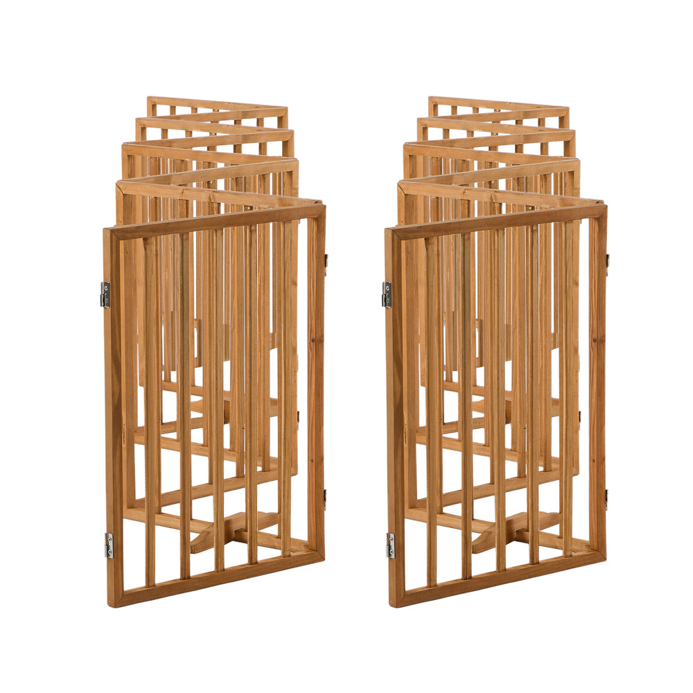 Wooden Pet Gate Dog Fence Playpen Barrier 16 Panels Natural