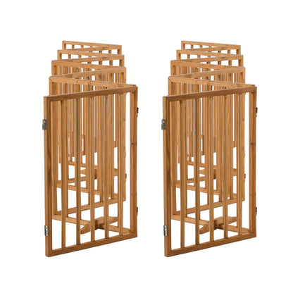 Wooden Pet Gate Dog Fence Playpen Barrier 16 Panels Natural