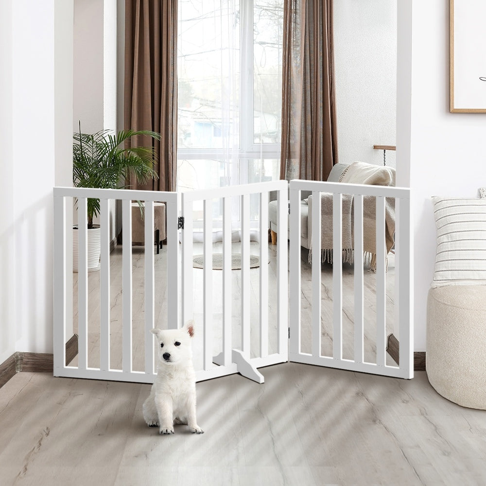 Wooden Pet Gate Dog Fence 3 Panels 80cm Grey