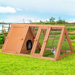 Rabbit Hutch & Chicken Coop - 119x51x44cm Wooden Cage with Large Outdoor Run