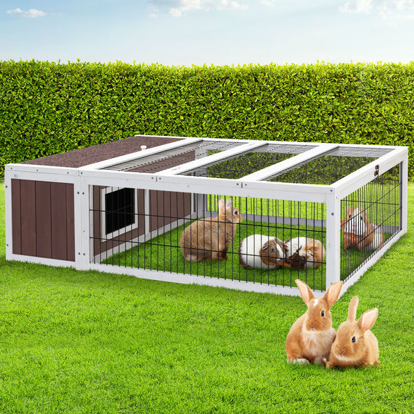  Wooden Rabbit Hutch Chicken Coop Run Cage Habitat House Outdoor Large