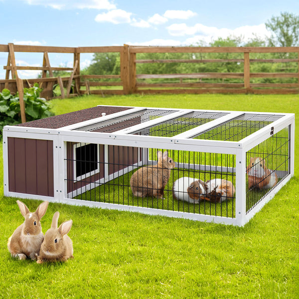  Wooden Rabbit Hutch Chicken Coop Run Cage Habitat House Outdoor Large