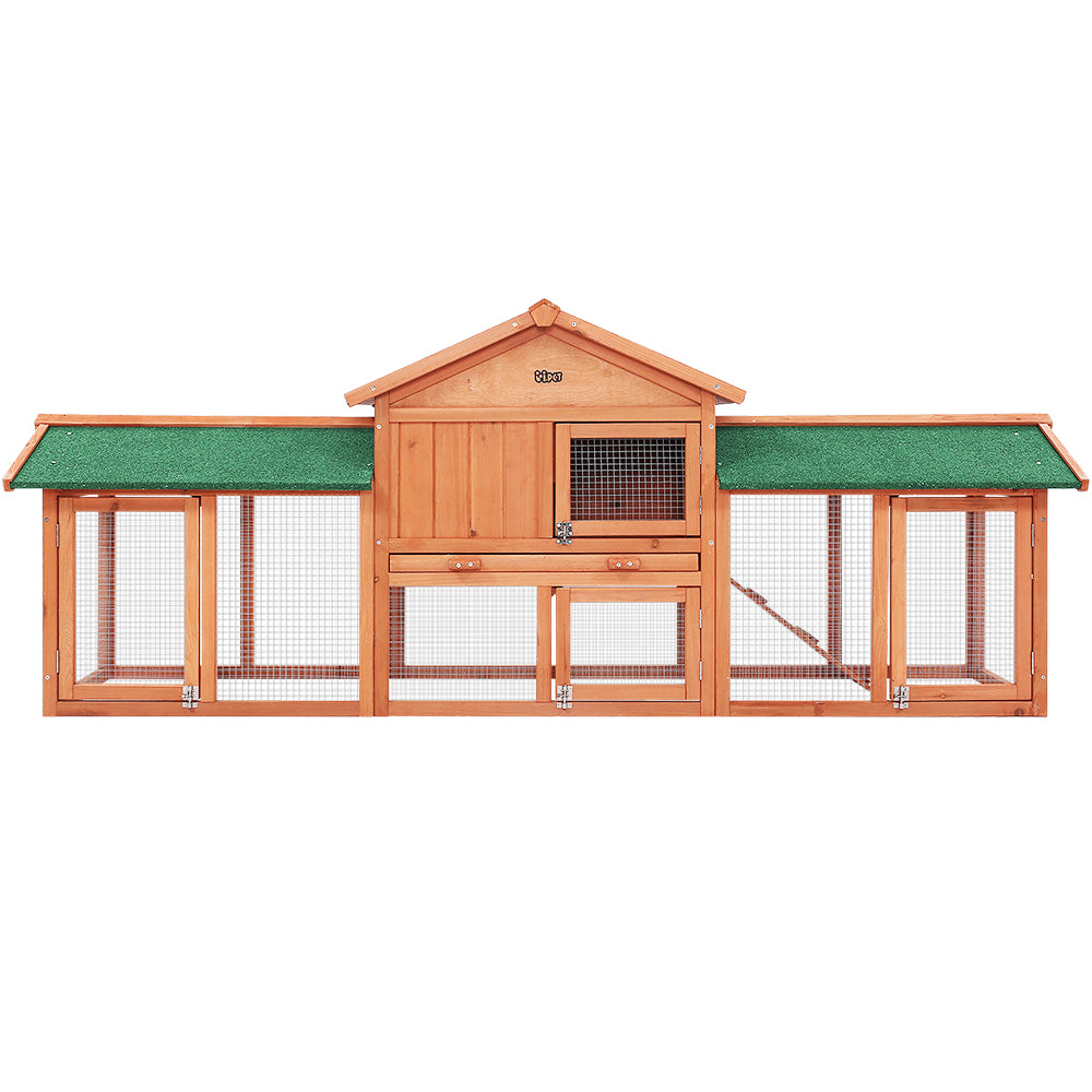 Chicken Coop Rabbit Hutch 220cm x 44cm x 84cm Large Run Wooden Outdoor Cage House