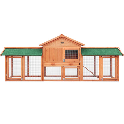 Chicken Coop Rabbit Hutch 220cm x 44cm x 84cm Large Run Wooden Outdoor Cage House