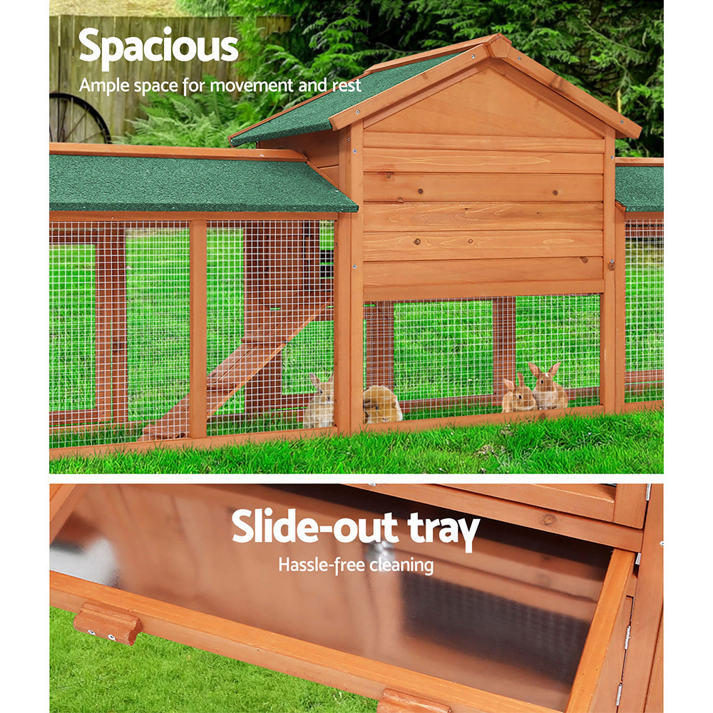 Chicken Coop Rabbit Hutch 220cm x 44cm x 84cm Large Run Wooden Outdoor Cage House