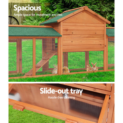 Chicken Coop Rabbit Hutch 220cm x 44cm x 84cm Large Run Wooden Outdoor Cage House