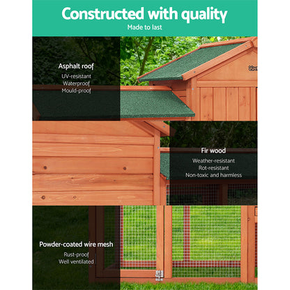 Chicken Coop Rabbit Hutch 220cm x 44cm x 84cm Large Run Wooden Outdoor Cage House