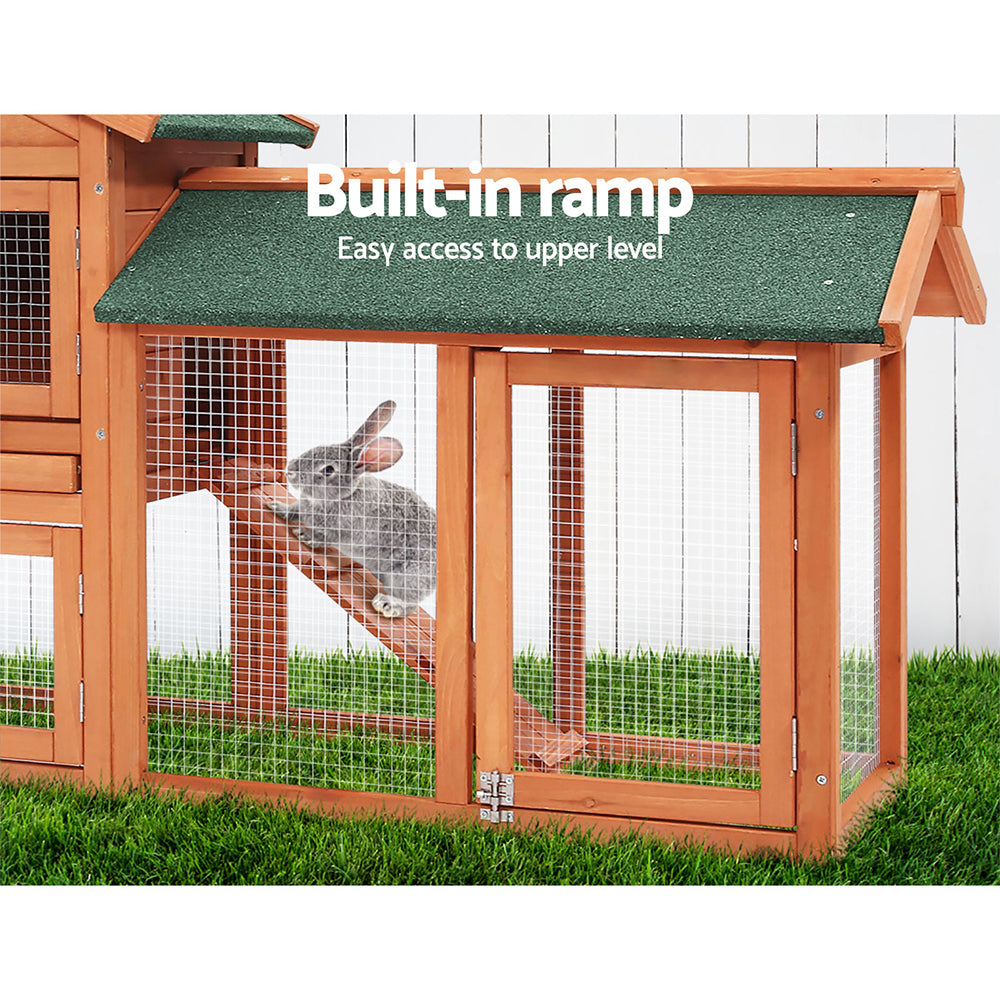 Chicken Coop Rabbit Hutch 220cm x 44cm x 84cm Large Run Wooden Outdoor Cage House
