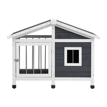 Wooden Pet Dog Kennel Awning Cabin Log Box Home Dog Cage Timber House