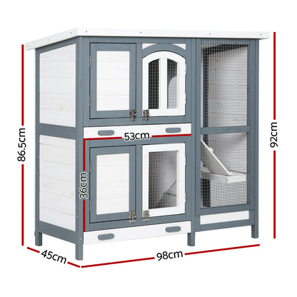 Rabbit Hutch Chicken Coop 98cm x 45cm x 92cm Large Wooden House Run Cage Outdoor