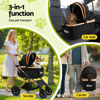 Pet Dog Stroller Pram Large Cat Carrier Travel Pushchair Foldable 4 Wheels