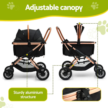 Pet Dog Stroller Pram Large Cat Carrier Travel Pushchair Foldable 4 Wheels