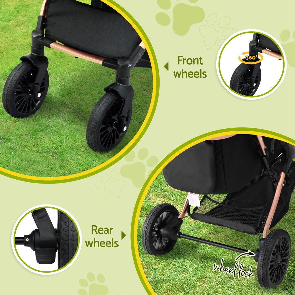 Pet Dog Stroller Pram Large Cat Carrier Travel Pushchair Foldable 4 Wheels