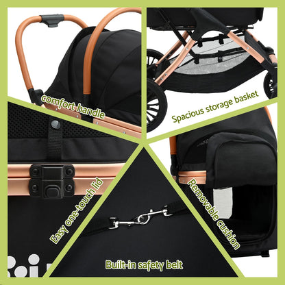 Pet Dog Stroller Pram Large Cat Carrier Travel Pushchair Foldable 4 Wheels