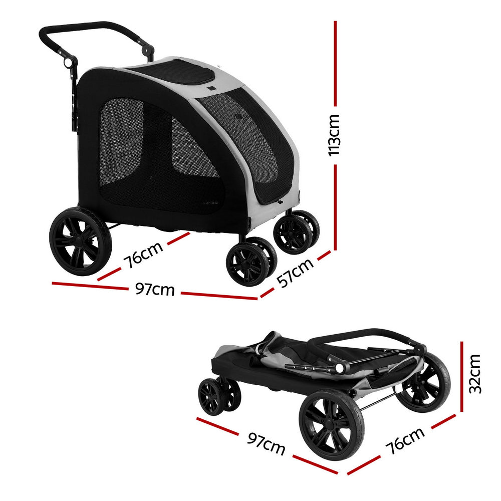 Pet Stroller Dog Pram Large Carrier Cat Travel Strollers 4 Wheels Trolley