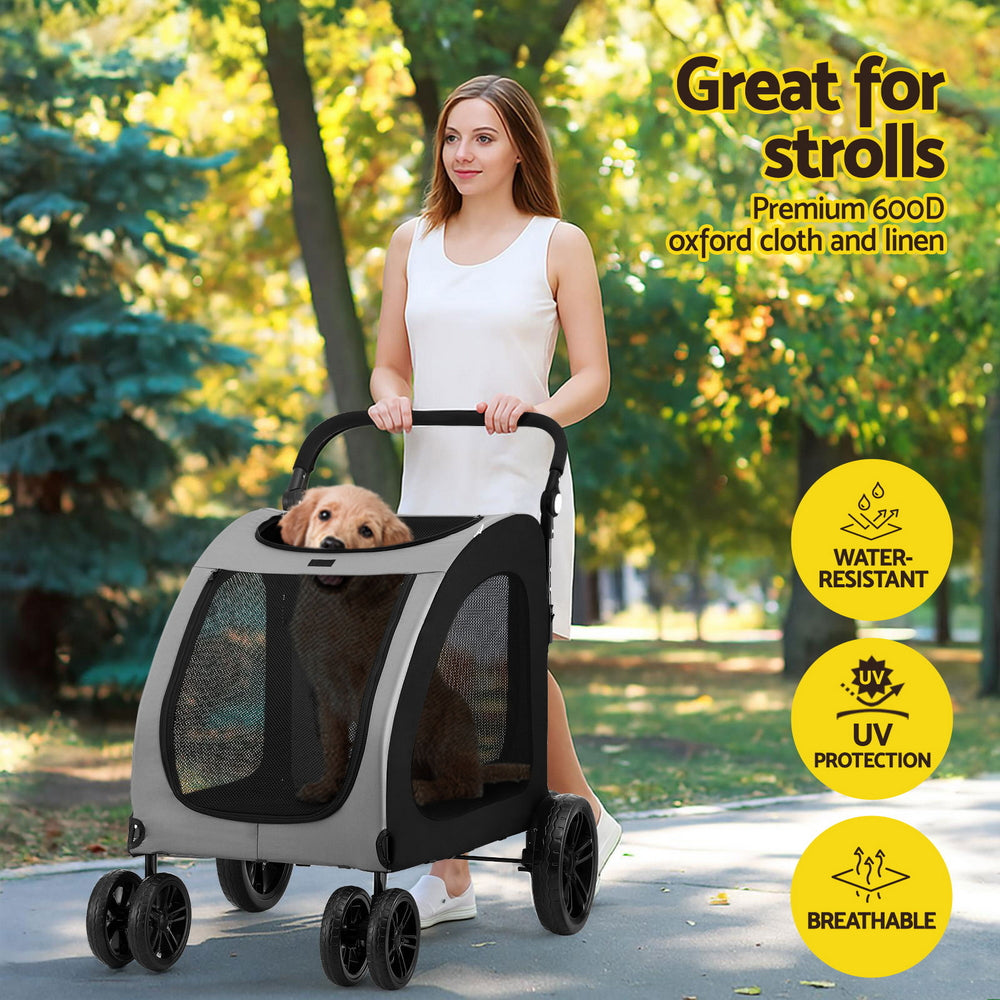 Pet Stroller Dog Pram Large Carrier Cat Travel Strollers 4 Wheels Trolley