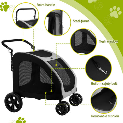 Pet Stroller Dog Pram Large Carrier Cat Travel Strollers 4 Wheels Trolley