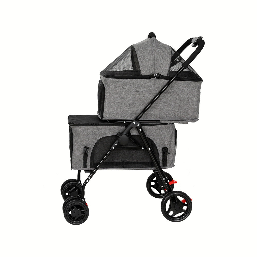 Pet Stroller 2-Tier Dog Pram Large Cat Carrier Travel Pushchair Foldable