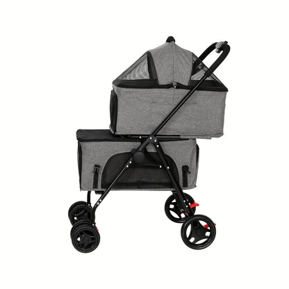 Pet Stroller 2-Tier Dog Pram Large Cat Carrier Travel Pushchair Foldable