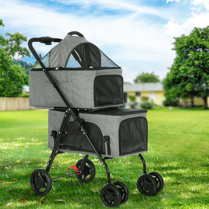 Pet Stroller 2-Tier Dog Pram Large Cat Carrier Travel Pushchair Foldable