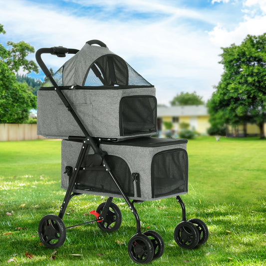 Pet Stroller 2-Tier Dog Pram Large Cat Carrier Travel Pushchair Foldable