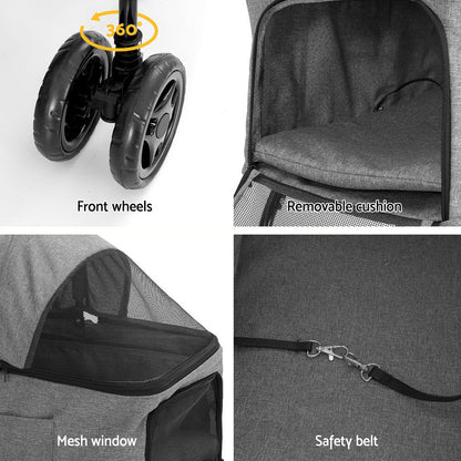 Pet Stroller 2-Tier Dog Pram Large Cat Carrier Travel Pushchair Foldable