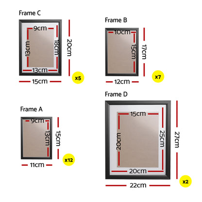 Photo Frames Art Holder 26Pcs 8X10" 5X7" 4X6" 3.5X5" Black