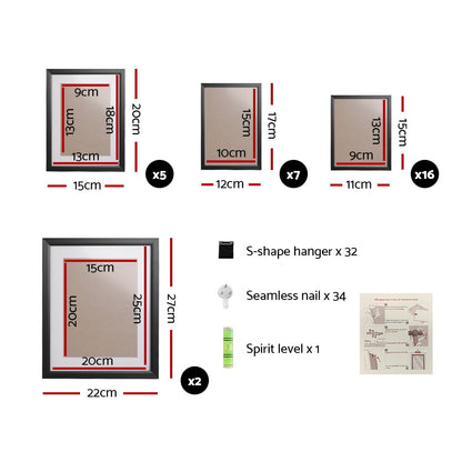 Photo Frames Art Holder 30Pcs 8X10" 5X7" 4X6" 3.5X5" Black